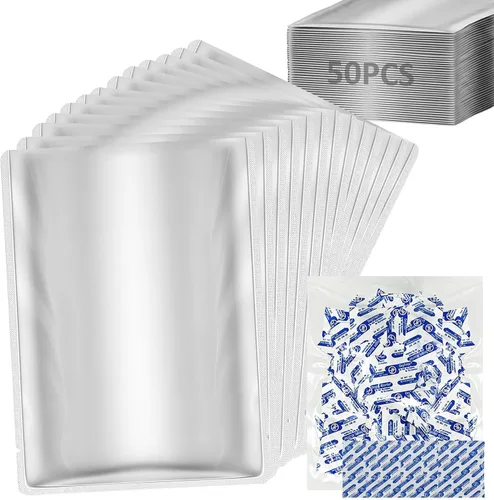 Miniatura 9 de Paquete de 50 bolsas Mylar de 1 galón para almacenamiento de alimentos con absorbentes de oxígeno para arroz, granos, granos de café