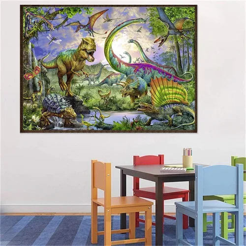 Miniatura 2 de RUIFVJ Pintura artística de diamante para adultos y niños, kits de diamantes 5D para principiantes, bricolaje, dinosaurio, taladro completo, arte