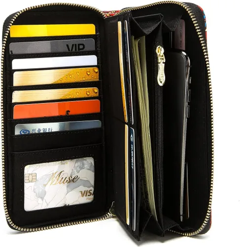 Miniatura 206 de Cartera de mano para mujer, estilo bohemio, con RFID, elegante, espaciosa con correa para viajes, capacidad para tarjetas, teléfono, dinero