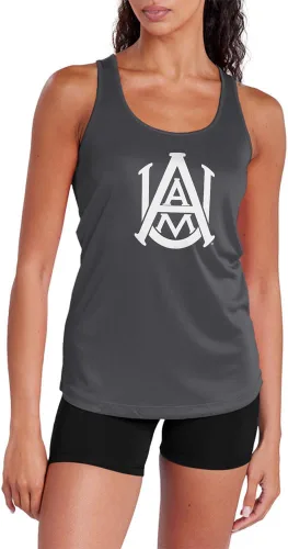 Miniatura 347 de Camiseta deportiva sin mangas oficial de la NCAA Collegiate para mujer, con espalda cruzada, logotipo primario, colección carbón