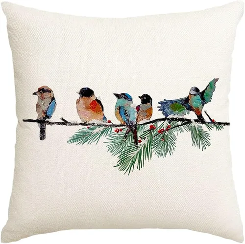 RABUSOFA Fundas de Almohada Navideñas 18x18 Pulgadas Pájaros Decoraciones Navideñas Invierno Fundas de Cojín Decorativo Navidad Pájaros Decoración