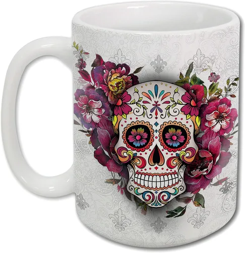 Miniatura 11 de Sweet Gisele Taza de cerámica de calavera de azúcar, taza de café con estampado floral, diseño del Día de los Muertos, hermosos colores vivos, gran