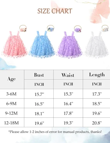 Miniatura 7 de Vestido tutú para niñas pequeñas, sin mangas, con diseño de mariposa, tul, para cumpleaños, princesa, con diadema de flores