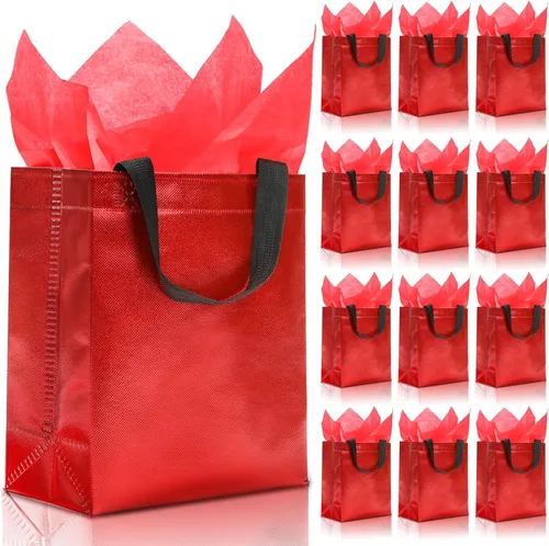 Miniatura 12 de KeerxunBag 12 piezas de bolsas de regalo reutilizables (incluye papel de seda) Bolsa de regalo con asa para cumpleaños, fiestas, días festivos