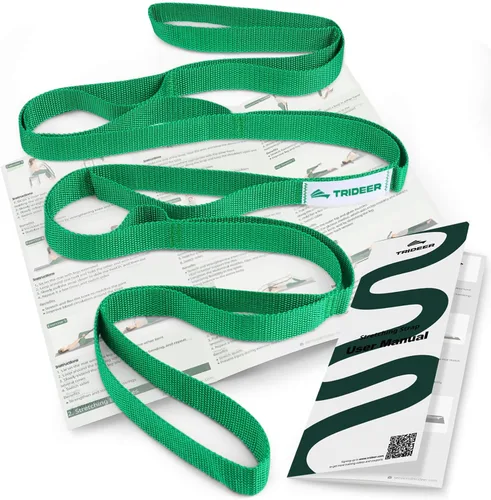 Trideer Stretching Strap with Loops & Leg Lifter, Non-Elastic PT-Style Physical Therapy Strap for Knee Replacement Rehab, Hamstring, Calf & Back
