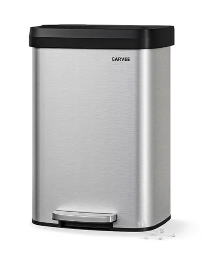 Miniatura 14 de Garvee Basurero de metal de 13 galones / 50 L con tapa, bote de basura grande para cocina, cubo de basura de metal a prueba de óxido con pedal