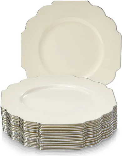 Miniatura 11 de SILVER SPOONS Platos desechables de diseño elegante para fiesta (10 piezas) Juego de cena desechable resistente de 10.75 pulgadas, platos de Blanco