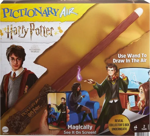 Miniatura 7 de Mattel Games PICTIONARY AIR - Juego de dibujo familiar de Harry Potter, bolígrafo de varita, 112 tarjetas de pista de doble cara, soporte