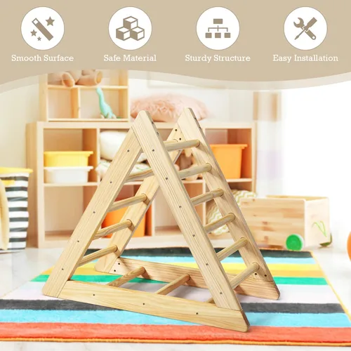 Miniatura 8 de GLACER Escalera triangular de madera para escalar, escalador triangular para niños pequeños con 3 escaleras de escalada diferentes para niños de 3
