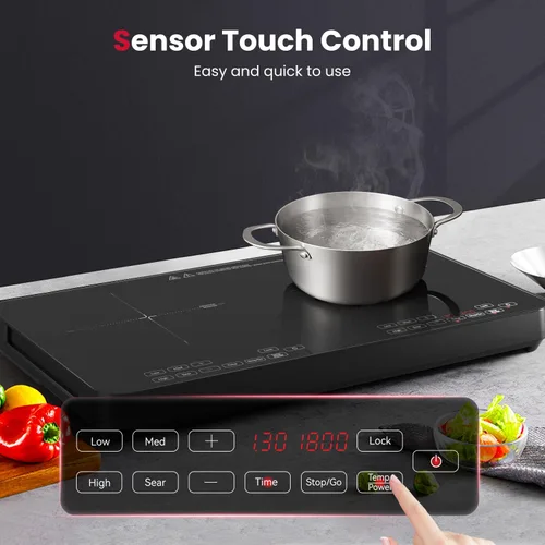 Miniatura 5 de GASLAND SwiftChef - Placa de inducción de doble quemador, encimera de inducción de 1800 W con 8 niveles de potencia, doble olla con control táctil