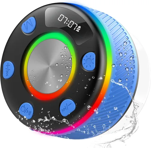 Miniatura 9 de Parlante Bluetooth, Parlante de Ducha, Parlantes Portátiles Impermeables IP7 Bluetooth 5.4 con Sonido HD, Luz RGB/Pantalla LED/Llamada Manos