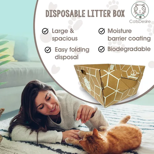 Miniatura 6 de Cats Desire - Cajas de arena desechables para gatos, paquete de 10, diseño de cartón más alto de 17 pulgadas para una contención superior, bandeja