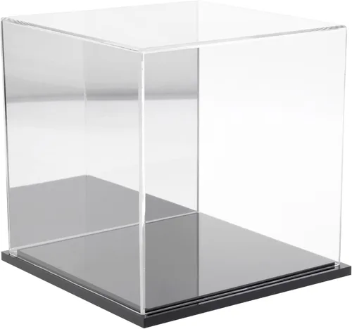 Plymor Vitrina de acrílico transparente con base negra (parte trasera de espejo), 8 x 8 x 8 pulgadas Base negra (espejado)