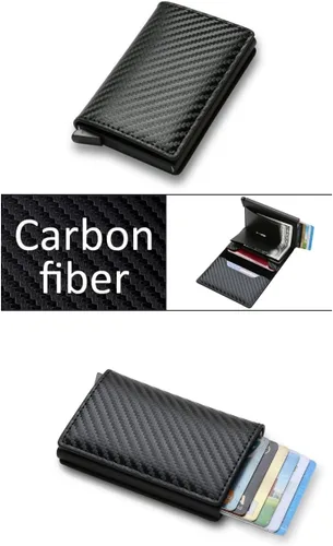 Miniatura 2 de Cartera minimalista con bloqueo RFID de piel sintética ligera de aluminio para tarjetas de crédito en efectivo, Fibra de carbono, Rfid Wallet
