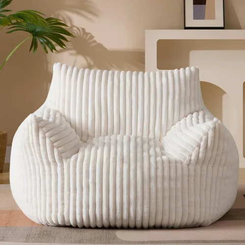 Miniatura 8 de Puf Chaise Lounge de Gran Tamaño para Interiores para Adultos con Reposabrazos y Otomana - Puf Gigante Cómodo Beige Perezoso para el Suelo, Sofá