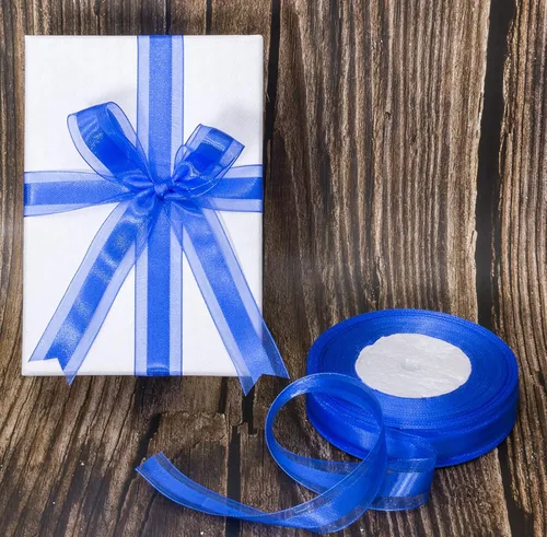 Miniatura 4 de ATRBB Cinta de satén de 50 yardas de 1 pulgada de ancho con borde de organza para regalos de boda, envoltura, lazos de bricolaje y manualidades Azul
