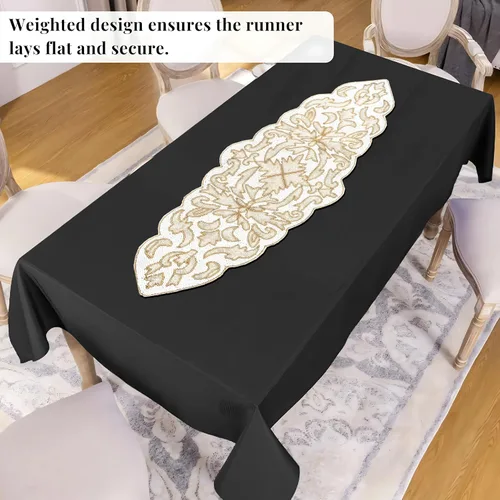 Miniatura 7 de Camino de mesa con cuentas de 13 x 36 pulgadas, elegante centro de mesa de comedor con cuentas de vidrio y parte trasera de poliéster, camino Oro
