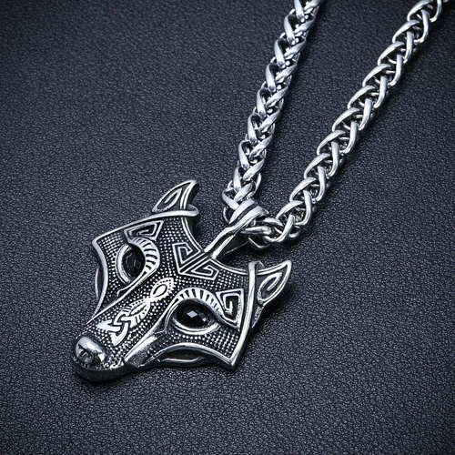 Miniatura 3 de BAVIPOWER Viking Fenrir - Collar con colgante de amuleto de cabeza de lobo para hombres y mujeres, collar escandinavo nórdico de acero inoxidable