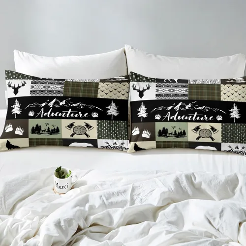 Miniatura 4 de Castle Fairy Juego de ropa de cama tamaño individual, juego de funda de edredón con diseño de ciervos y pinos para niños y niñas, juego de funda