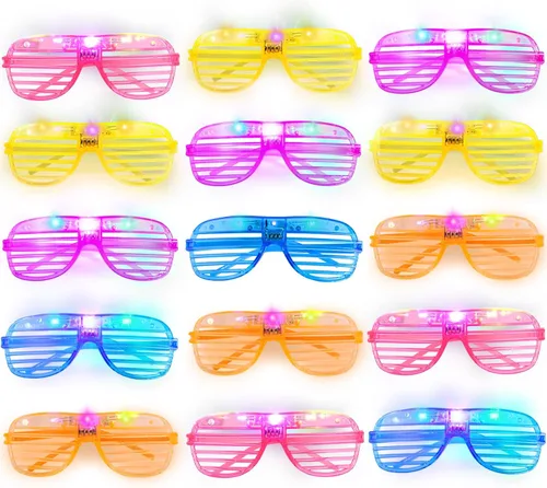 Miniatura 9 de Hooqict Paquete de 15 lentes de persiana de los años 80 y 90, regalos de fiesta de neón para niños y adultos, suministros de cumpleaños, accesorios