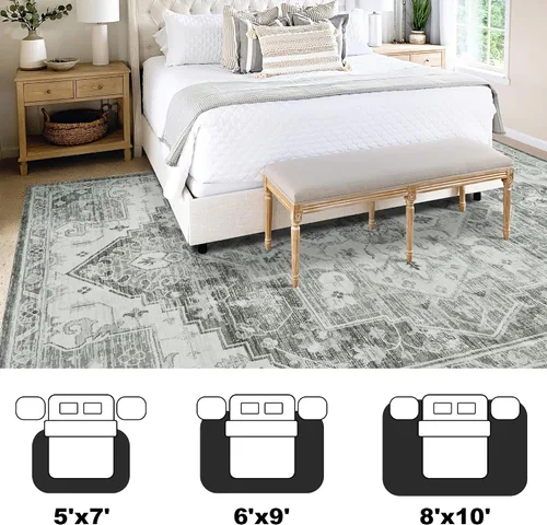 Miniatura 221 de Syalife 4x6 Alfombra Lavable para Área, Ultra Suave Antideslizante, Pila Baja, Alfombra Vintage Resistente a Manchas para Sala de Estar, Alfombra