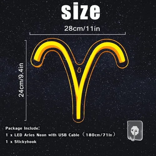 Miniatura 5 de El Letrero de Neón del Horóscopo del Zodiaco, Aries, Letreros de Neón LED para Decoración de Pared, Luces de Neón del Zodíaco Astrológico Hermosas