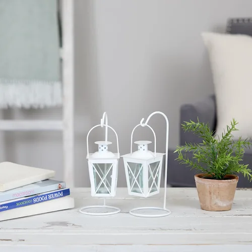 Miniatura 4 de Gifts & Decor - Faroles para velas, 3 7/8 x 3 7/8 x 9, color blanco