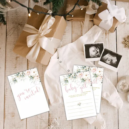 Miniatura 3 de TPYEN Invitaciones florales de acuarela para baby shower, una dulce niña está en camino, 25 tarjetas de invitación de relleno con sobres