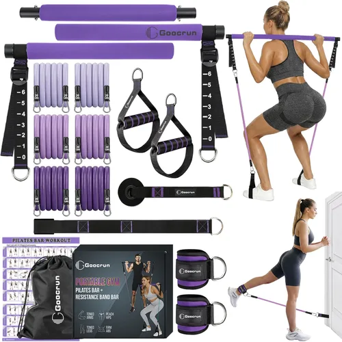 Miniatura 10 de Goocrun Kit de Barra de Pilates Portátil con Bandas de Resistencia para Hombres y Mujeres - 3 Juegos de Bandas de Resistencia para Ejercicio