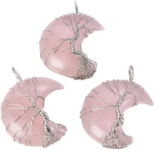 Miniatura 13 de Beadthoven - Dijes de árbol de la vida con luna creciente, dijes de piedra de amatista, colgantes de piedras naturales envueltas en alambre, dijes