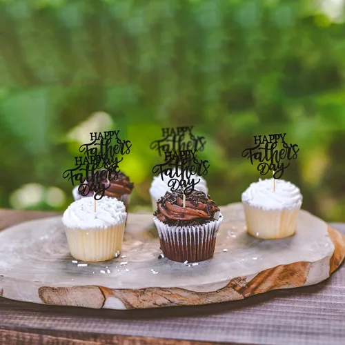 Miniatura 2 de Rsstarxi Paquete de 24 adornos para cupcakes con purpurina negra para el Día del Padre, para el Día del Padre, decoración de tartas, suministros