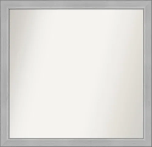 Miniatura 136 de Amanti Art Espejo de baño plateado para sobre fregadero, 25 x 25 pulgadas, espejo de tocador cuadrado estrecho de níquel cepillado, marco de madera