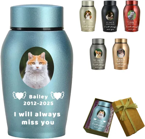 Miniatura 14 de Urna personalizada para mascotas para perros y gatos, urna personalizada de acero inoxidable de alta calidad para cenizas de perro con foto grabada