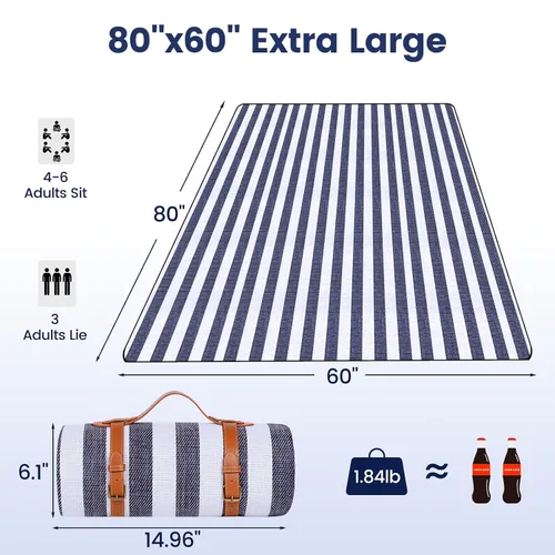 Miniatura 2 de sapsisel Manta de picnic extragrande de 80 x 60 pulgadas, manta de picnic impermeable para la playa