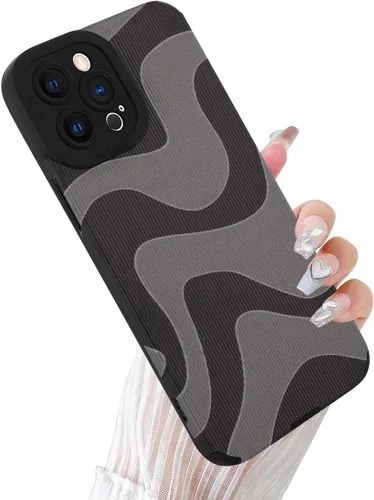 Miniatura 40 de Funda Wlxee para iPhone 15 Pro Max con patrón de ola, TPU suave con parachoques, cuero PU, diseño de cebra lindo para mujeres y niñas - Negro Gris