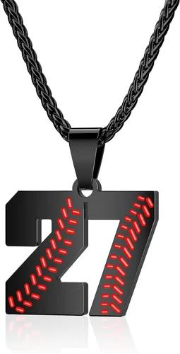 Miniatura 44 de Collar con número de béisbol para niños 00-99, collar con número de camiseta de béisbol de acero inoxidable, colgante personalizado, regalo