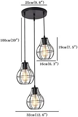 Miniatura 6 de Modern Black Pendant Light Fixtures, Mesh Metal Chandelier, Vintage Industrial 3 Heads Hanging Pendant Lamp for Kitchen Island Dining Room Farmhouse