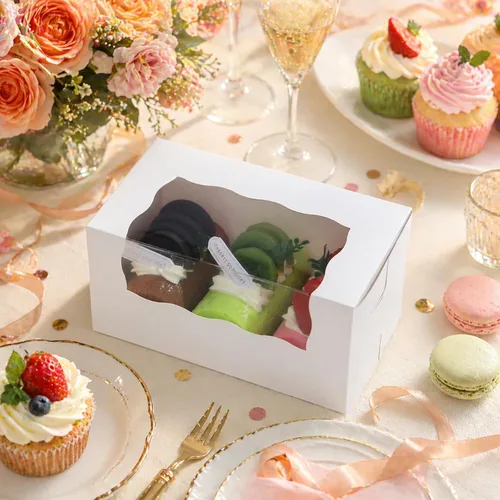 Miniatura 2 de Cajas de 25 rollos para pasteles, cajas de rollo de calabaza de 7 x 4 x 3.5 pulgadas, cajas de panadería blancas con ventana, cajas para muffins