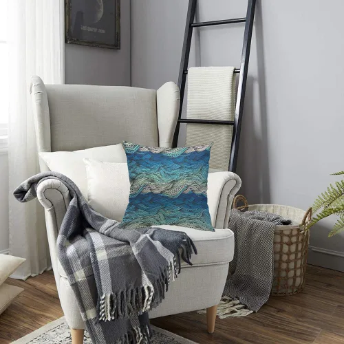 Miniatura 4 de TKS MITLAN Fundas de almohada abstractas con ondas 18 x 18 pulgadas, fundas de almohada decorativas con gradiente azul de agua de mar, ondas