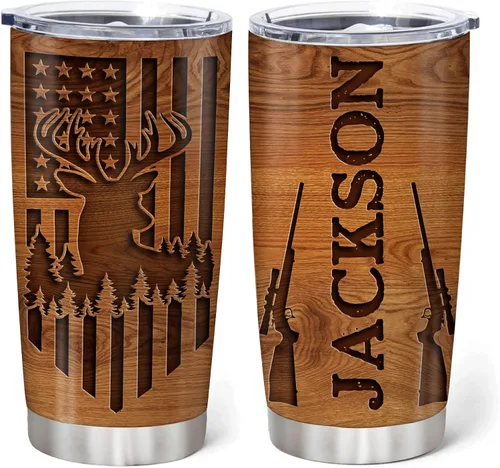 Miniatura 13 de Hyturtle Regalos de Caza Personalizados Para Hombres - Vaso Térmico de Caza de Ciervos con Camuflaje de 20 Oz para Café de Viaje de Acero Inoxidable