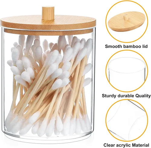 Miniatura 4 de 2 soportes Qtip, soportes dispensadores de bolas de algodón transparente, recipiente de maquillaje de hisopos de algodón, organizador de tarros