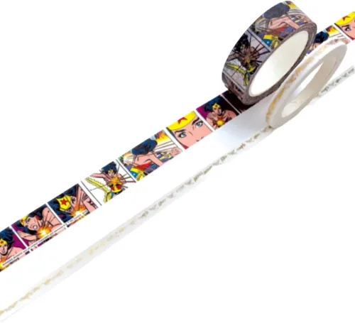 Paper House Productions DC Comics Wonder Woman - Juego de 2 rollos de cinta Washi para álbumes de recortes y manualidades - Comic Cells
