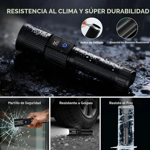 Miniatura 8 de 4 paquetes de linternas recargables de alto lúmenes 9900LX, linterna LED recargable con pantalla digital LCD, linterna ajustable de 5 modos