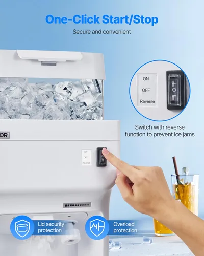 Miniatura 5 de VEVOR Trituradora de hielo comercial, 220 libras por hora, máquina eléctrica de cono de nieve con caja de cubitos de hielo de 8 L, máquina de hielo