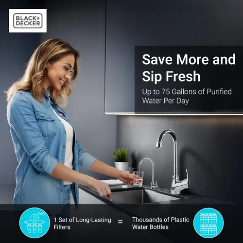 Miniatura 6 de BLACK+DECKER RO 75 Filtro de agua debajo del fregadero, sistema de filtración alcalino de 6 etapas, sistema de filtro de agua RO de remineralización