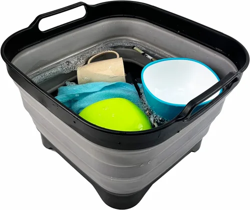 Miniatura 9 de SAMMART Sartén plegable de 10 L (2.64 galones) con tapón de drenaje, lavabo plegable, tina portátil para lavar platos, bandeja de almacenamiento
