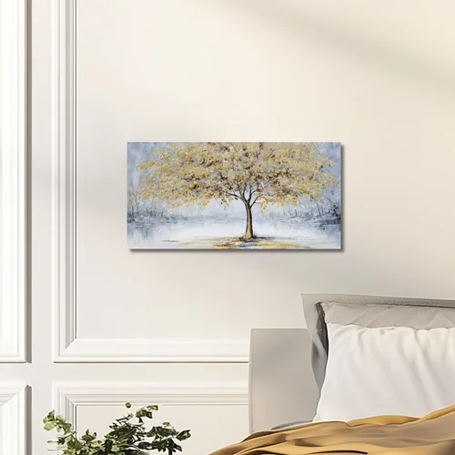 Miniatura 4 de Belmrxne Arte de pared de árbol de la vida, decoración de pared pequeña dorada, paisaje, lienzo, obra de arte divertida para entrada, pasillo, baño