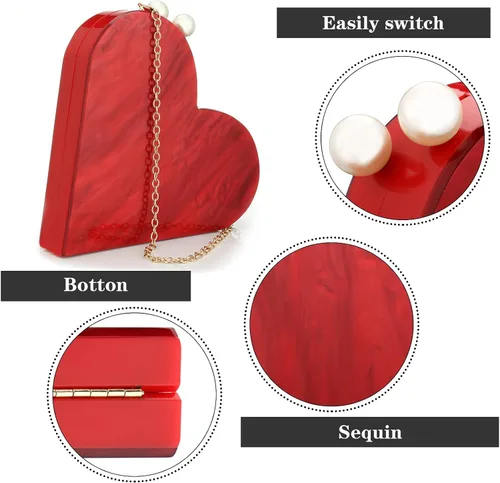 Miniatura 3 de Bolso de mano de acrílico en forma de corazón para mujer, bolso de hombro elegante para fiesta, boda