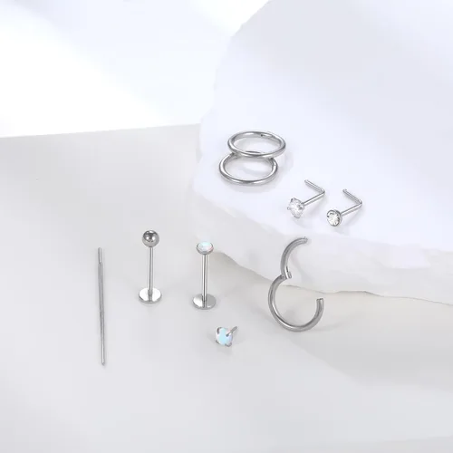 Miniatura 2 de Xpircn Anillo de labio de acero inoxidable con circonita cúbica, 20G, 18G, 16G, sin rosca, piercing para labio, nariz, hélix, tragus, cartílago