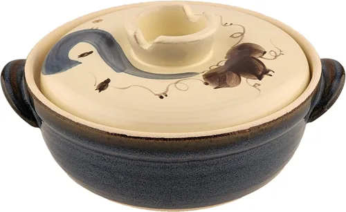 Miniatura 6 de Olla de cerámica y arcilla, donabe japonés, cazuela china/olla de tierra, olla de cocina con tapa, vapor pequeño, azul, 2.6 cuartos de galón
